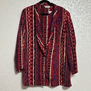 Ashley Reed VTG 80s Red Abstract Print Blazer & Blouse Top Maximalism Retro XL